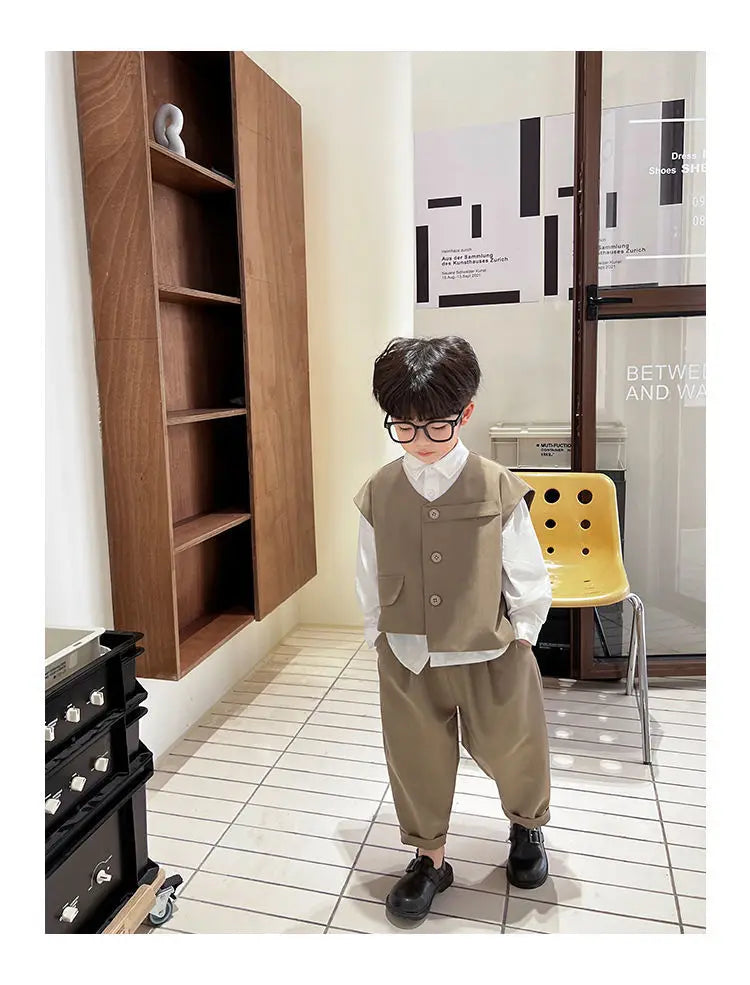 3 PCS set Spring Autumn Boy Clothing set Casual vest+ top+ Pant Kid Children baby toddler boy korea designer clothes 2-10 years
