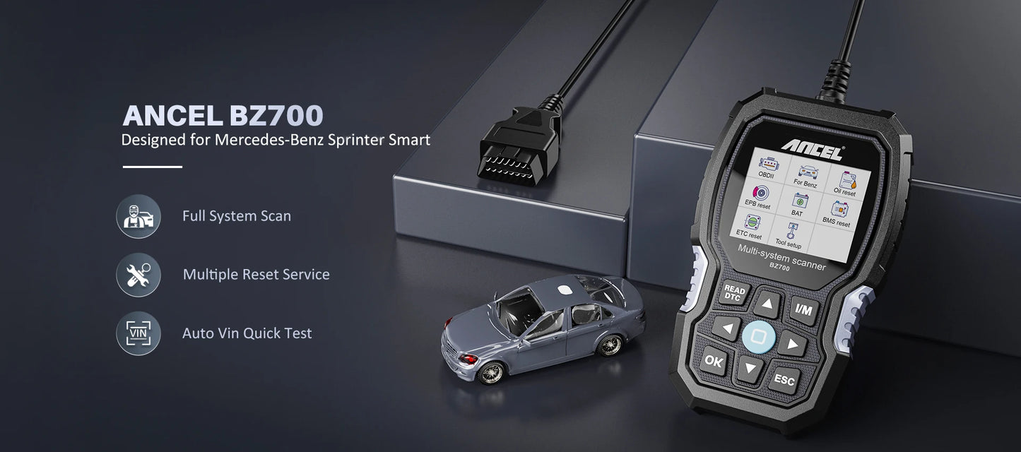 2025 ANCEL BZ700 OBD2 Scanner Engine OBD Code Reader For Mercedes Benz Full System Diagnostic Tool Reset Service Automotive Tool