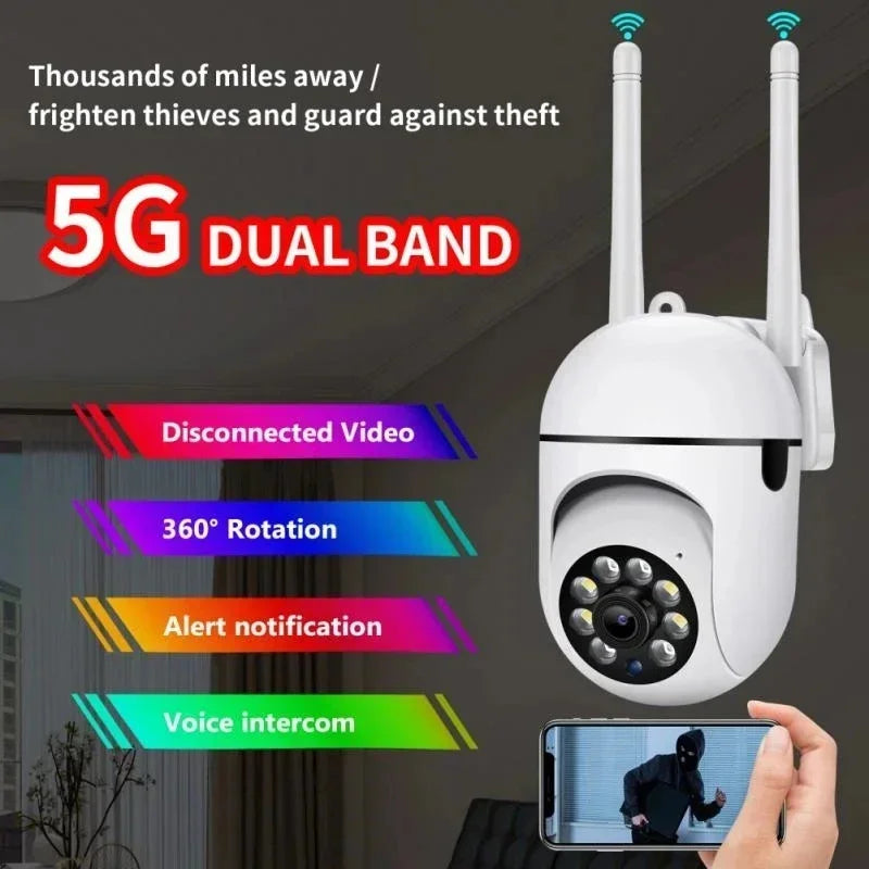 5G Wifi Video Surveillance Camera 5MP CCTV PTZ IP Camera Smart Human Tracking 4X Zoom Night Vision Full Color Outdoor Waterproof