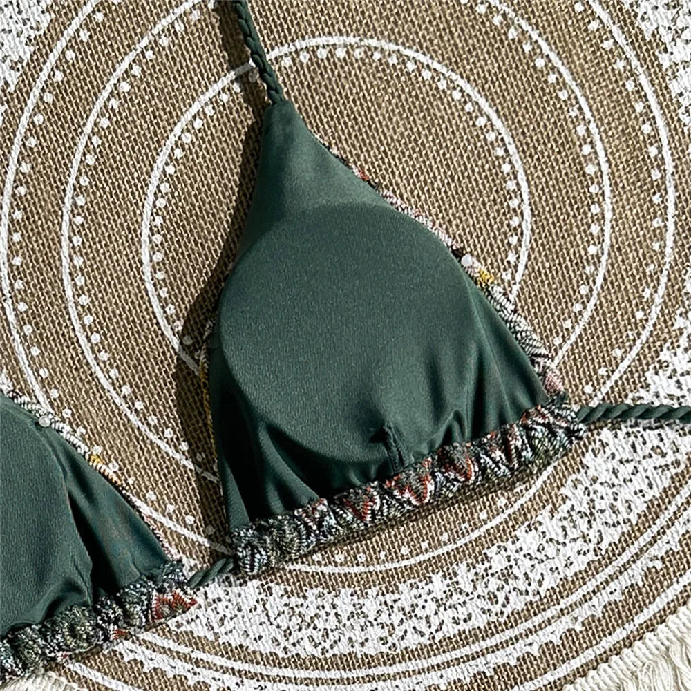Halter String Triangle Bikinis Sets Micro Thong Swimsuit Women 2026 Vintage Geometric Swimwear Bathing Suti Bikini Mujer