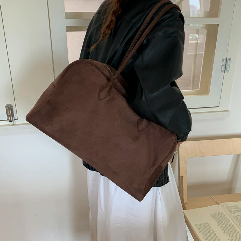 Vintage Women Business Shoulder Bags Simple Ladies Commute Tote Bag Suede Leather Female Underarm Bag Burgundy Large Handbags