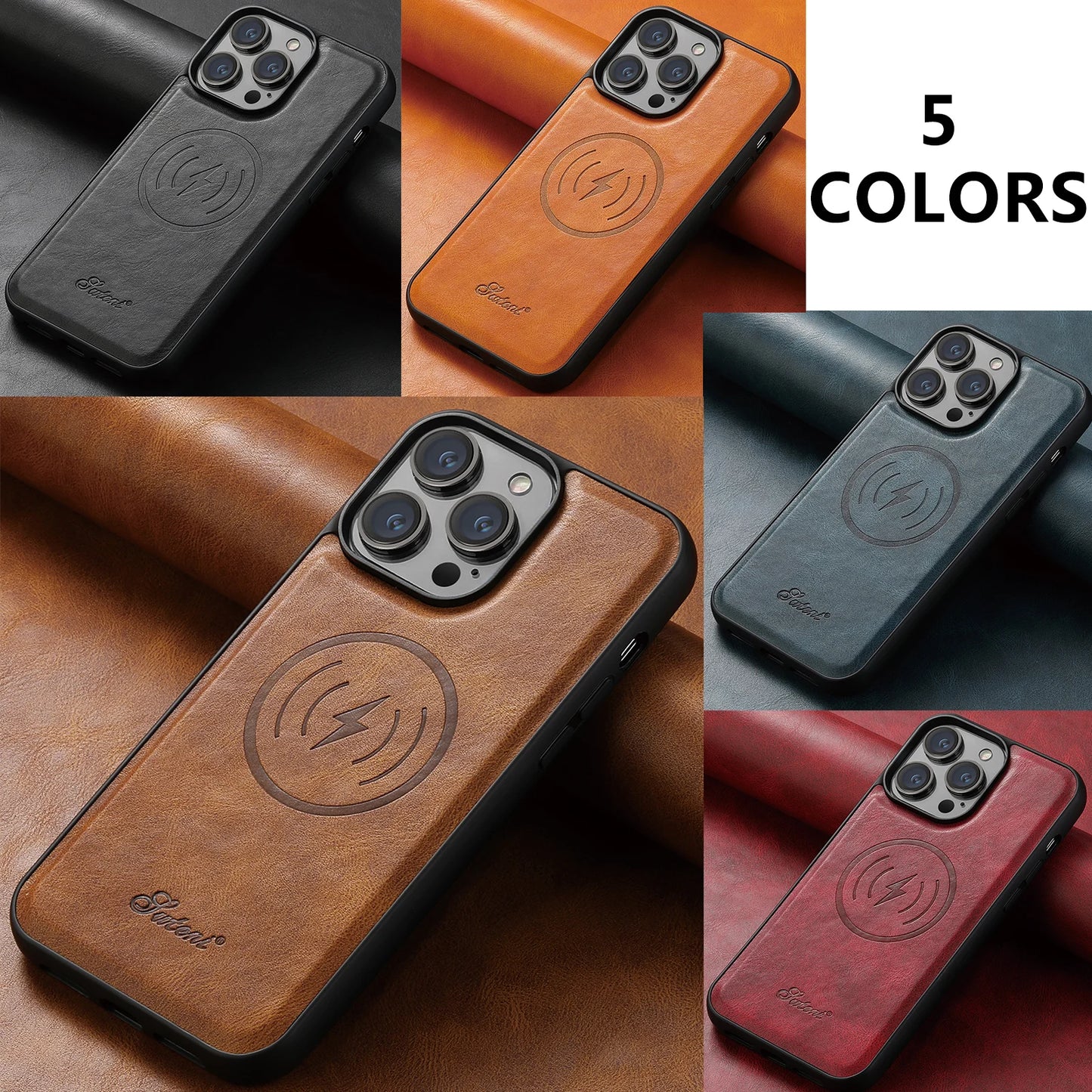 SUTENI Compatible Wireless Charging Luxury PU Leather case For iPhone 12 13 14 15 Plus 16 Pro Max