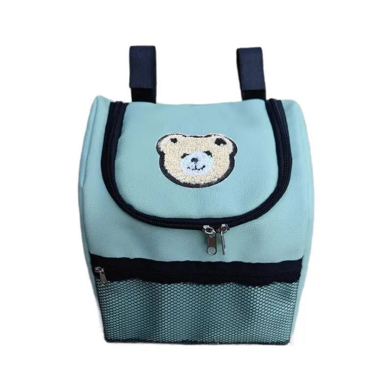 Large Capacity Bear-Shaped Stroller Diaper Bag - Portable Storage Organizer with Bottle Holders Durable Faux Leather