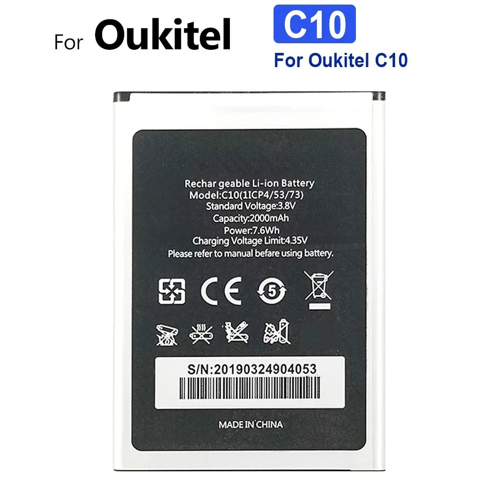 Battery for Oukitel U25 U20 U16 U15 U11 U7(pro Plus MAX) U22 U18 U10 C21 C18 C17 C15 C12 C11 C5 S70 Pro C25 C10 C8 C4 C2 S80 S77