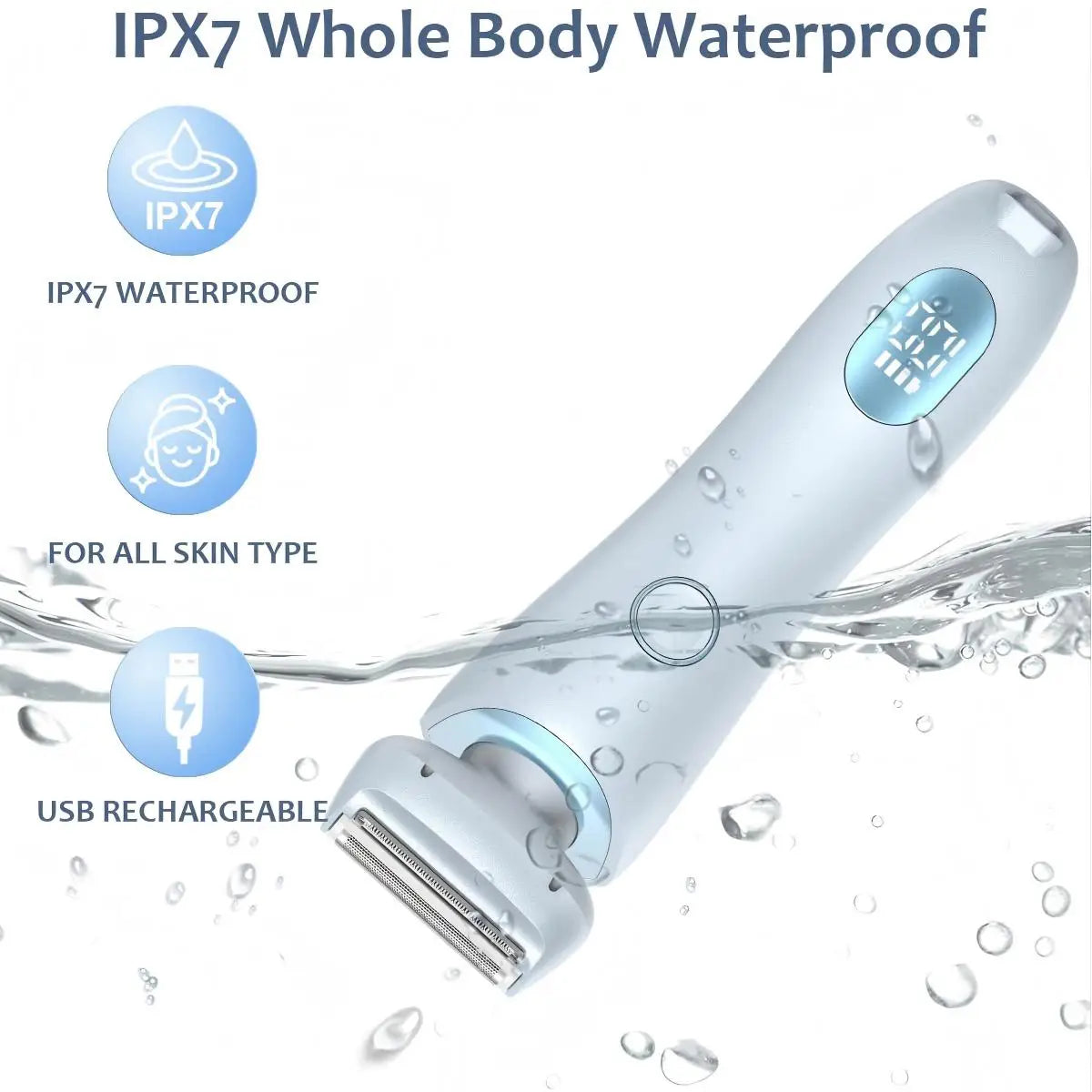 2 in 1 Lady Hair Removal Device Electric Shaver & Bikini Trimmer IPX7 Waterproof Face & Body Hair Remover for Legs Underarms