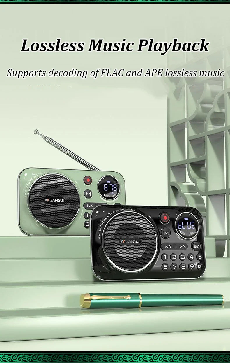 SANSUI F21 Outdoor Portable Multifunctional Walkman FM Radio Bluetooth Speaker MP3 Music Player Supports Recording Headphones