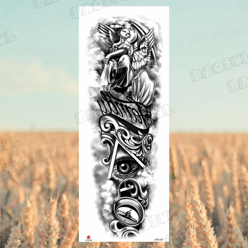 BAOFUL Full Arm Sleeve Temporary Tattoos For Women Men Realistic Wolf Lion Warrior Maori Fake Tattoo Stickers Thigh Leg Tatoos