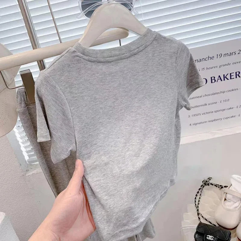 Summer Baby Girls Clothes Set Children Casual Tshirts and Flared Pants 2pc Outfits Kid Sweet Heart Print Top Bottom Cute Outfits