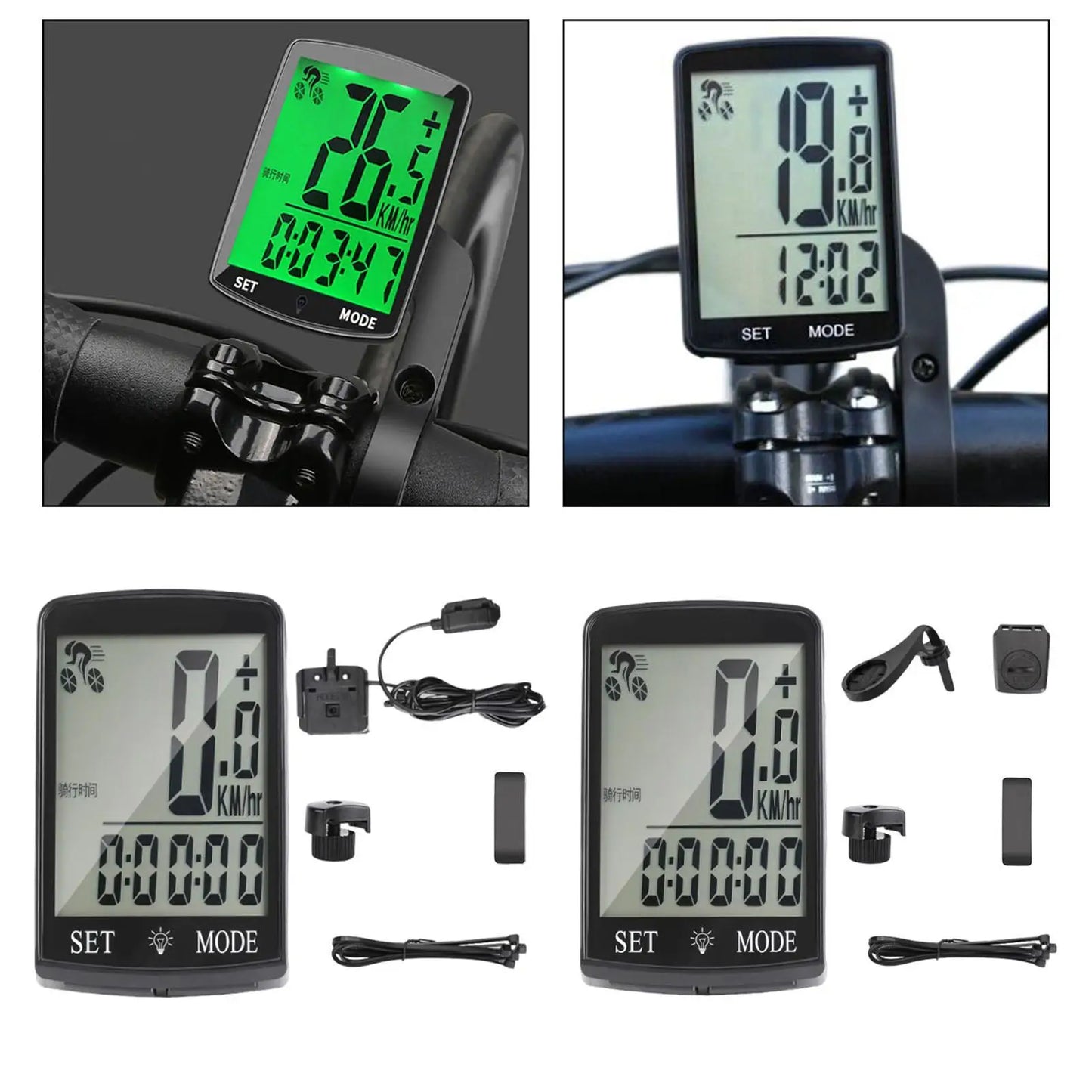 Bike Computer with 3'' Large LCD Display Compact Cycling Computer Odometer
