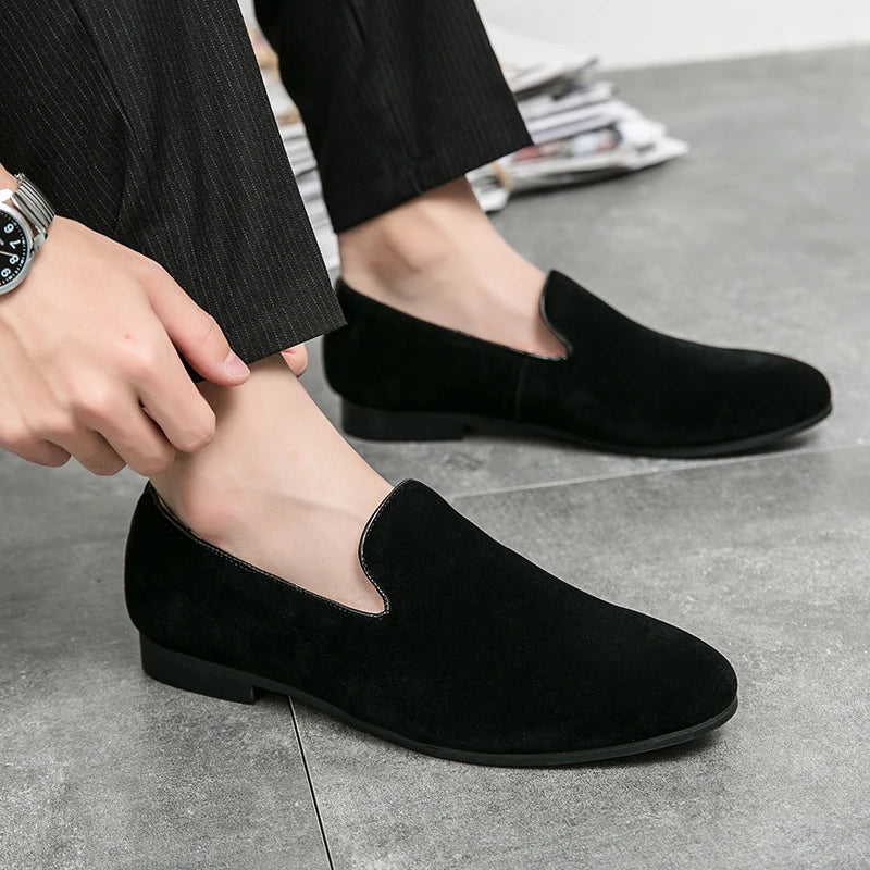 Fashion Classic Men Suede Shoes Male Pointed Brown Black Slip On Loafers Wedding Dress Homecoming Formal Footwear Zapatos Hombre