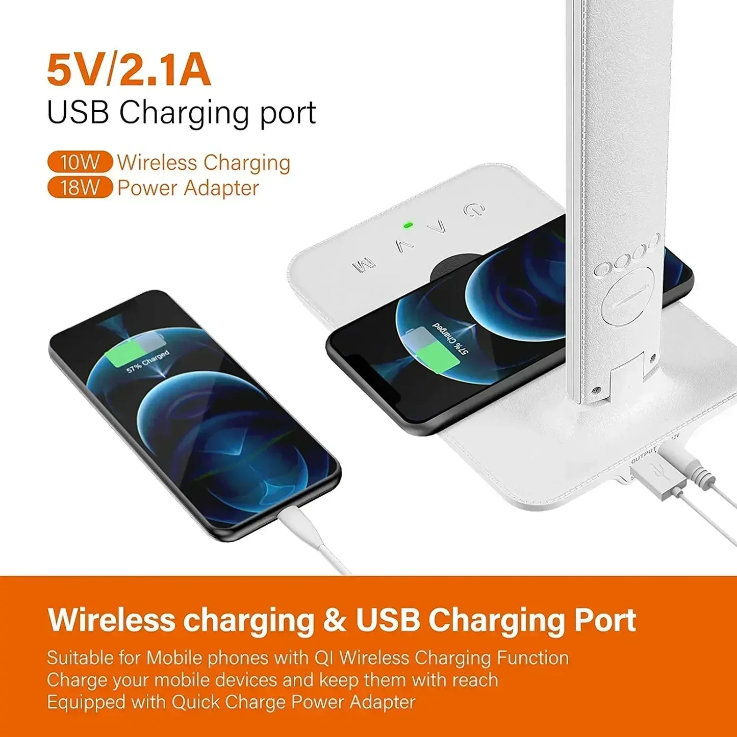 LED Desk Lamp with Wireless Charger USB Charging Port Adjustable Foldable Table Lamp Dimmable Lighting Office Lamp Adapter