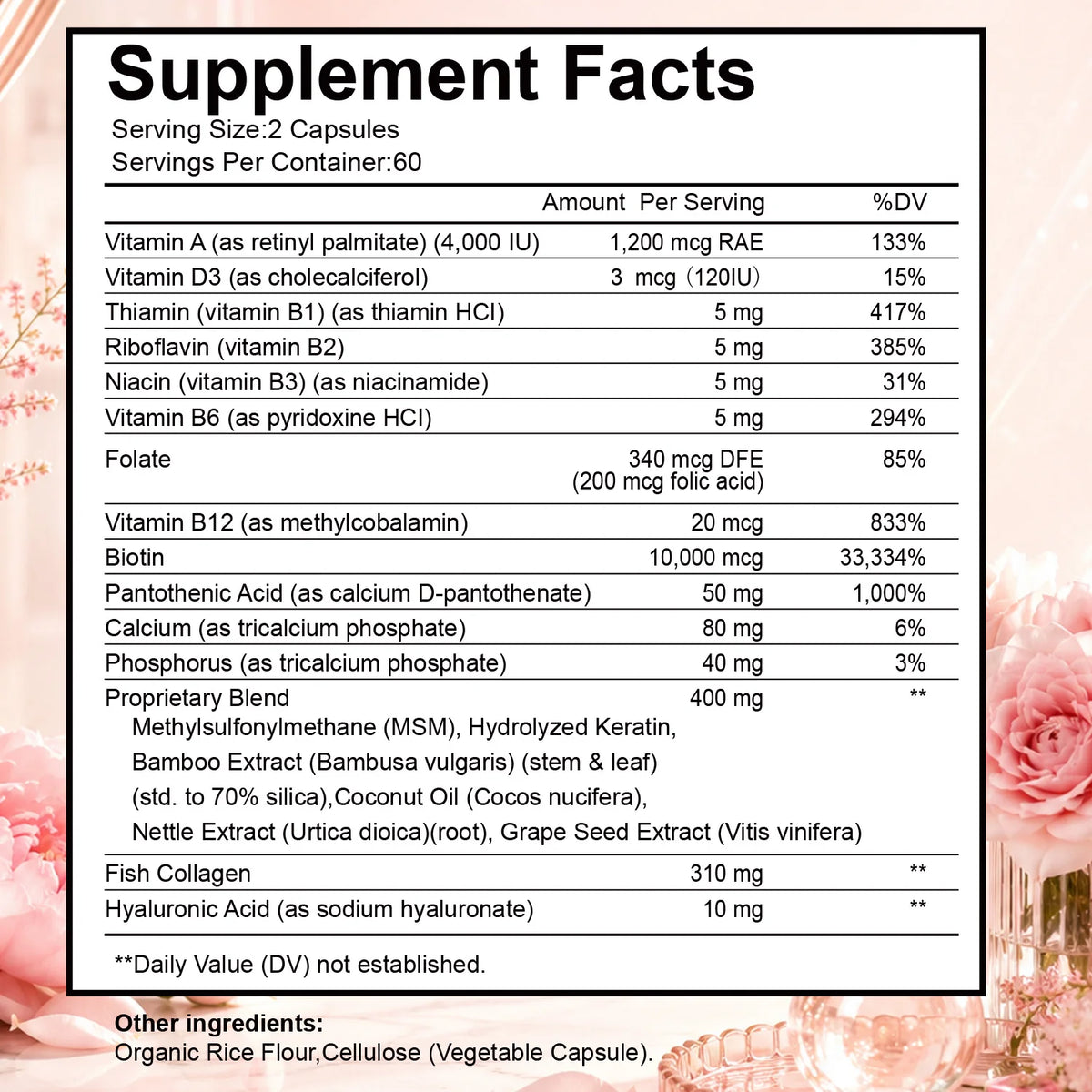 Biotin Collagen - Nourishes The Skin, Slows Down Aging, Promotes Healthy Hair, Strong Nails, and Improves Intestinal Digestion 120 Capsules