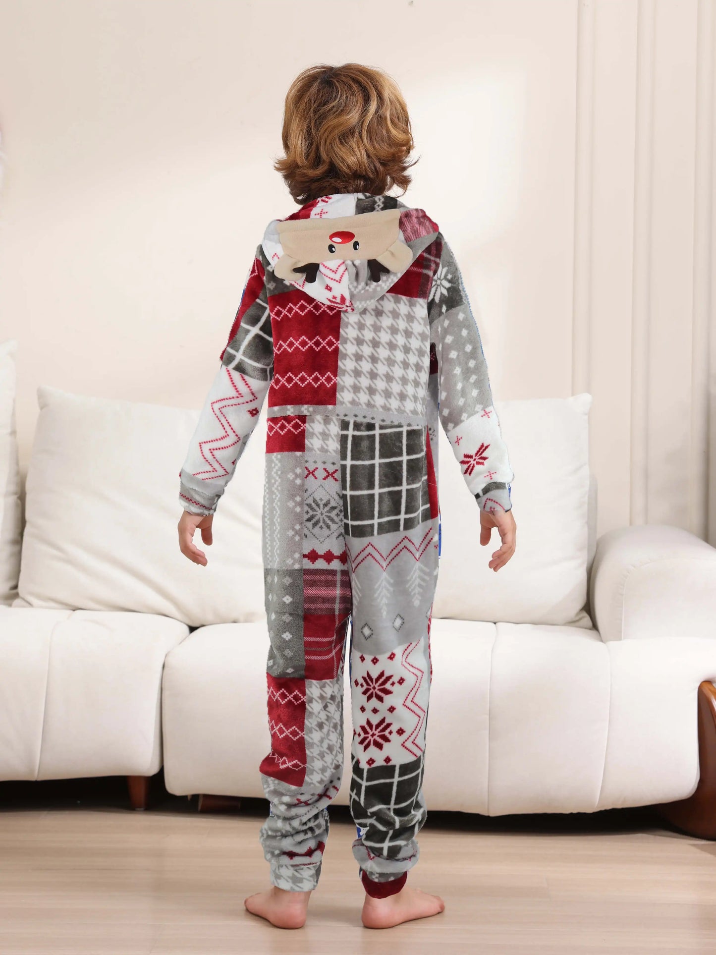 2025 Christmas Velvet Family Matching Clothing Set Zipper Hooded One-piece Jumpsuit Soft Loose Xmas Onesie Warm Thick Sleepwear