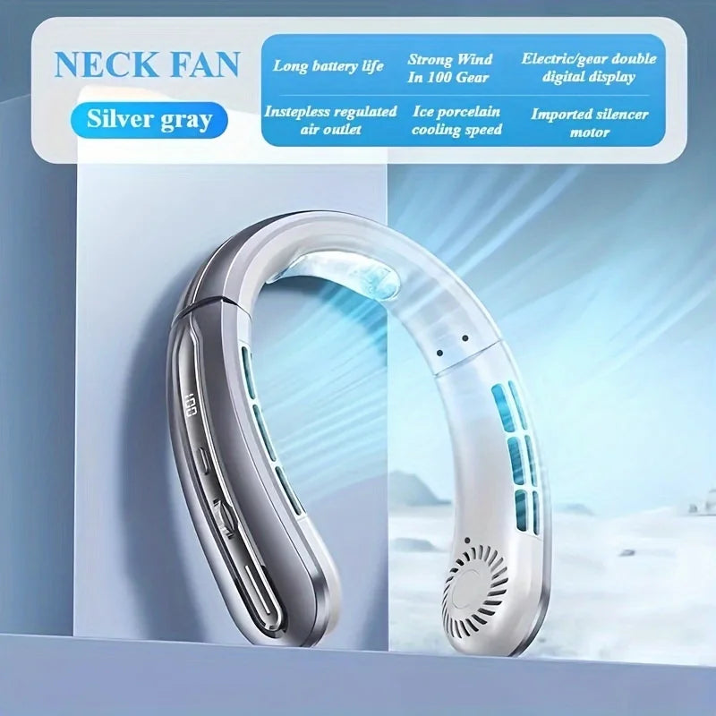 8000mAh USB Hanging Neck Fan Portable Bladeless Rechargeable Mute LED 100 Speed Digital Display Electric Fans Air Cooler