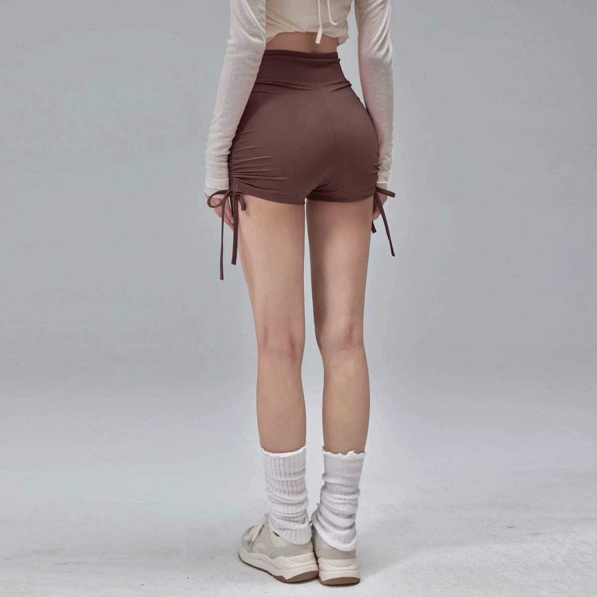 High Waisted Sports Shorts, Summer Fitness Shorts, Drawstring Straps, Quick Drying Running and Dancing Three Quarter Pants, Wome