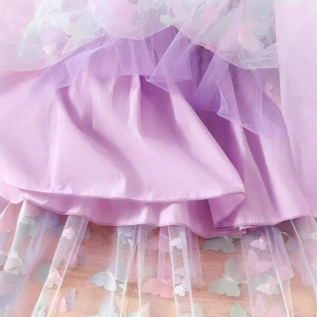 Baby Girls Big Butterfly Wings Gauze Princess Dress Lovely Kids Summer Sleeveless Tulle Sling Dress Children Birthday Party Gown