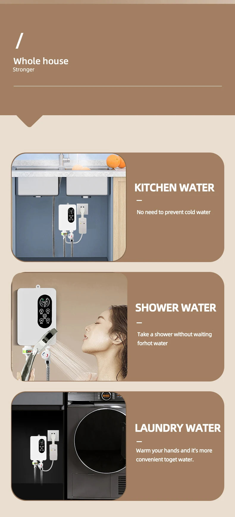 5500W Instant Water Heater 220V Smart Wall Mounted Electric Shower Tankless Instant Water Heater Thermostat for Bathroom Kitchen