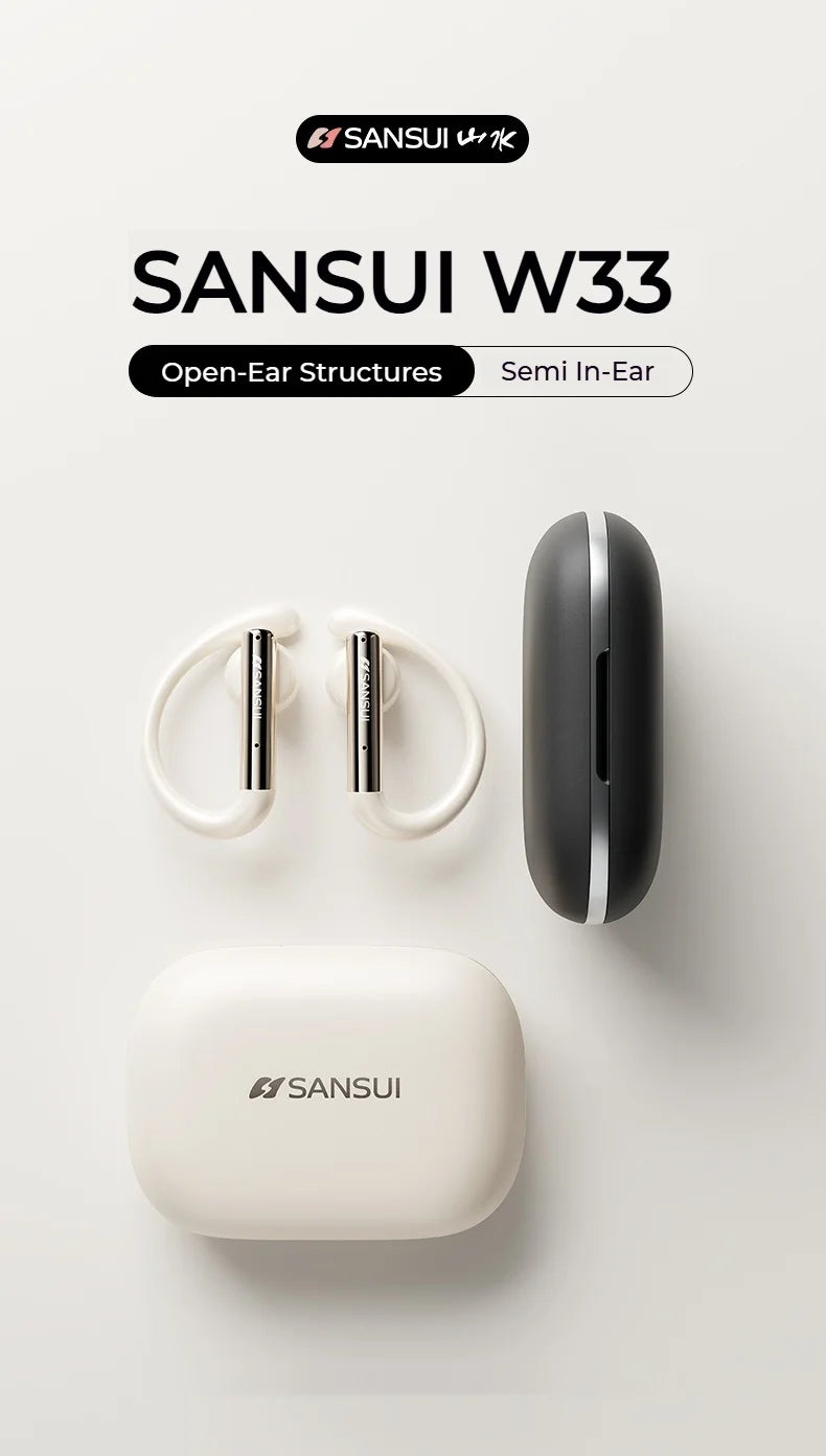Sansui W33 Spatial Audio Bluetooth 5.4 Earphones ENC Noise Canceling Bluetooth Headphone in-Ear OWS Wireless Sports Headsets