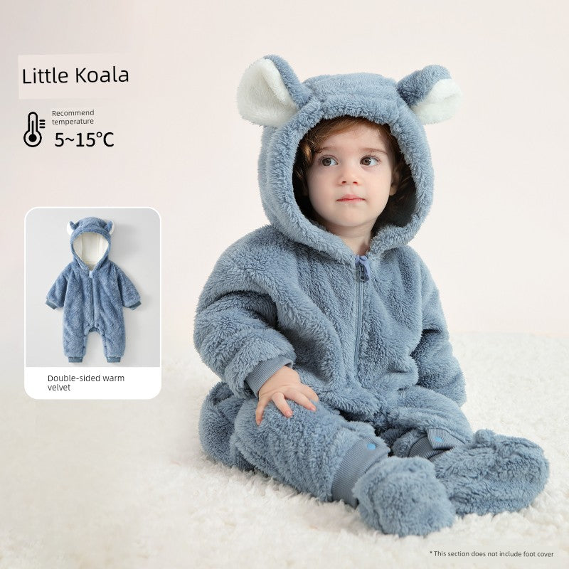 European Pregnant Woman and Baby Autumn and Winter Clothes Baby Going out Cotton-Padded Clothes Thickened Warm Jumpsuit Cute Double-Sided Velvet Outwear Romper