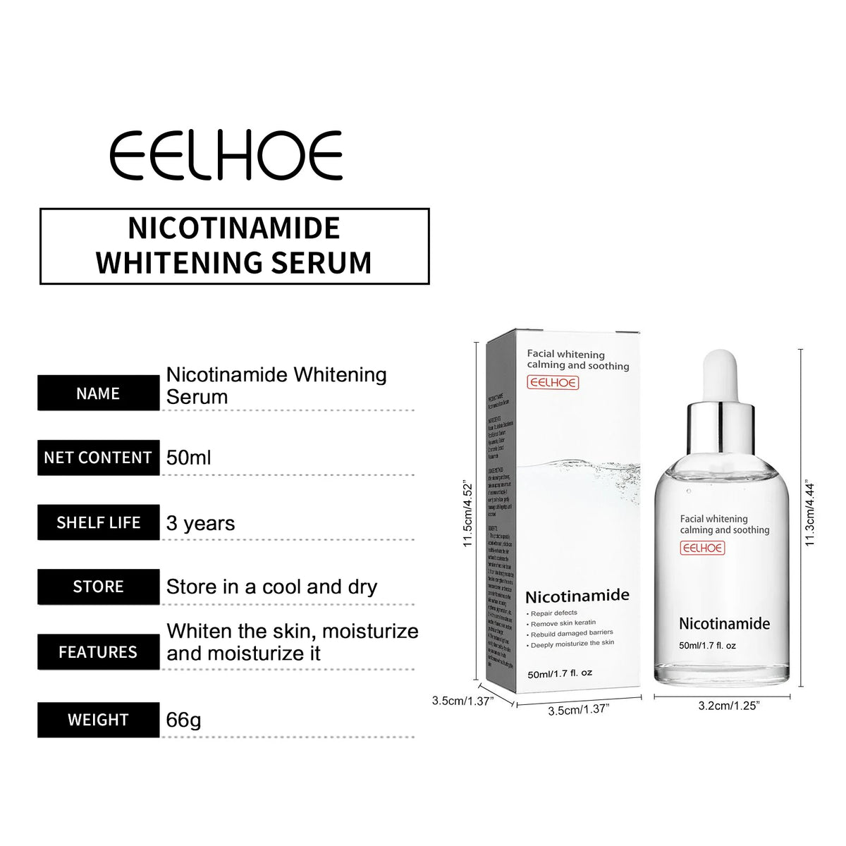 Nicotinamide Whitening Serum Lighten Acne Marks Shrinking Pores Improve Roughness Skin Brightening Moisturizing Facial Essence