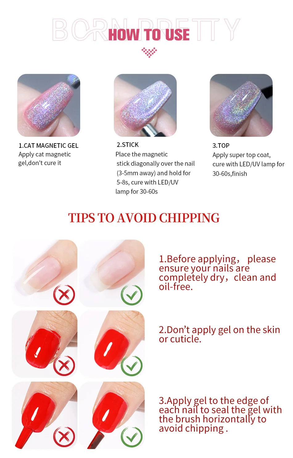 BORN PRETTY 6Pcs/Set 10ml Water Light Cat Magnetic Gel Nail Polish Aurora Spar Glitter Glass Soak Off UV LED Nail Varnish