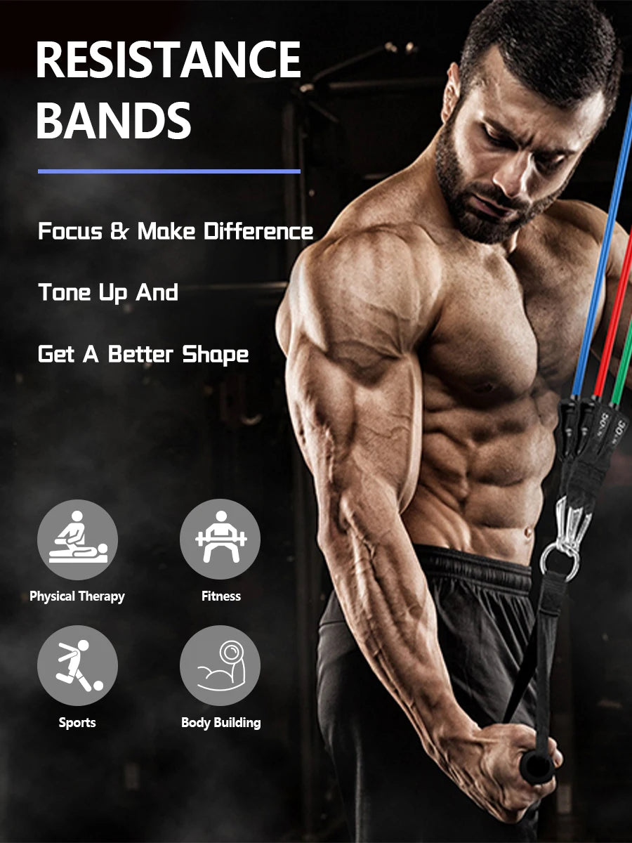 Resistance Band Set, Exercise Bands,Work Out Bands with Handles for Men and Women Fitness, Strength Training Home Gym Equipment