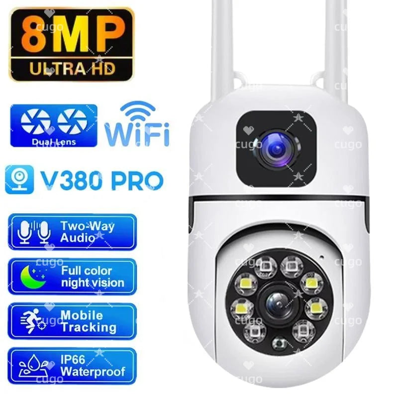 8MP Wifi Camera Dual Lens Security Wireless Outdoor Cameras Two-way Audio Auto Motion Detection Night Vision Home Baby Monitor
