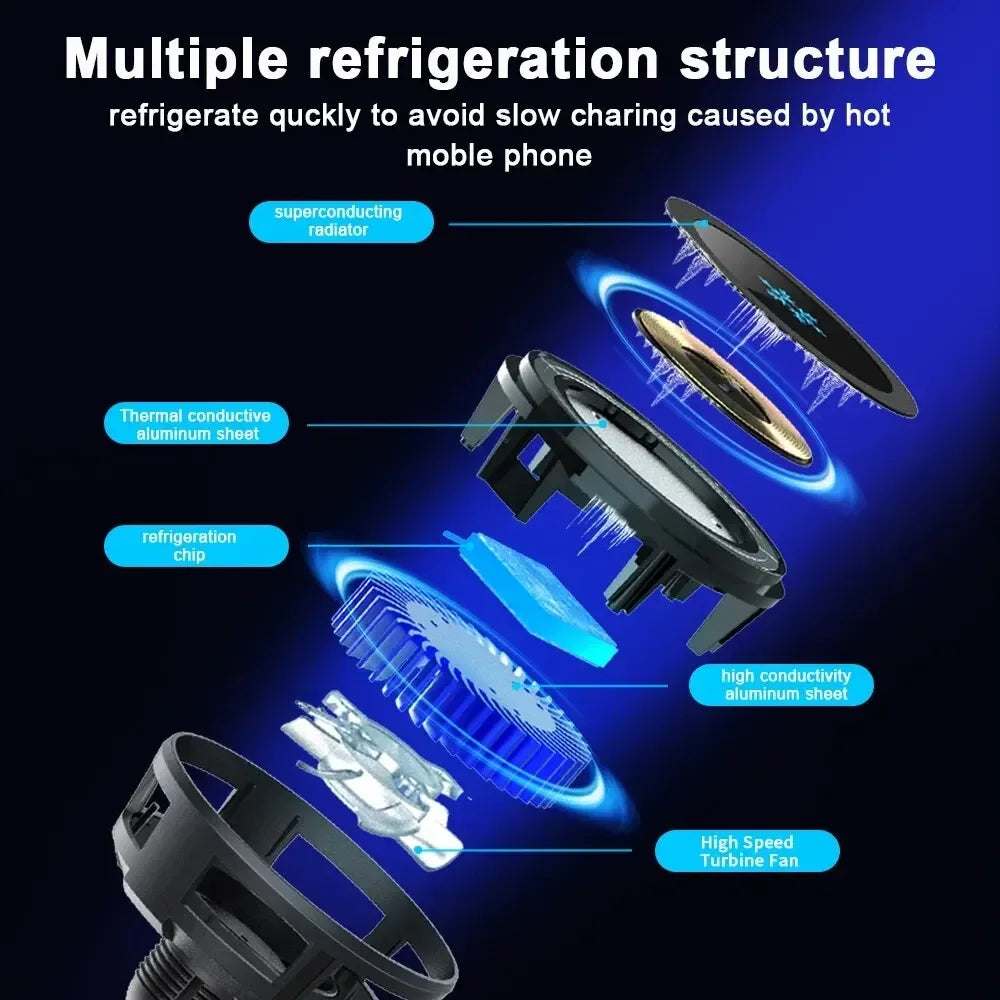 Car Wireless Charger Cooling Magnetic Car Phone Holder Mount Fast Car Charging Stand for Macsafe iPhone 15 14 13 12 Pro Max Mini