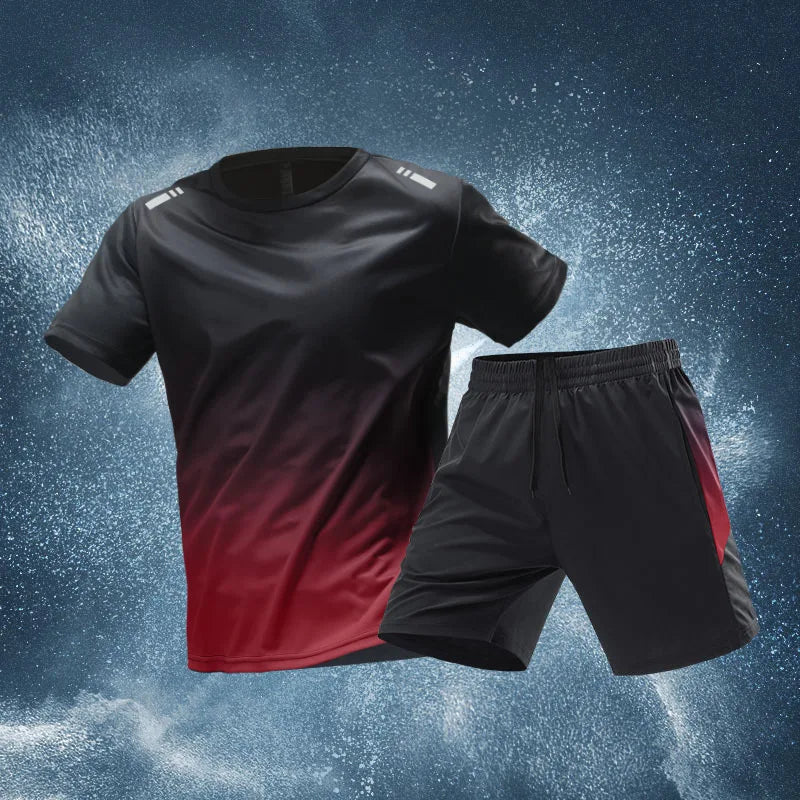 Sports cycling suit men's ice silk quick-drying clothes fitness t-shirt running short sleeves shorts training clothes