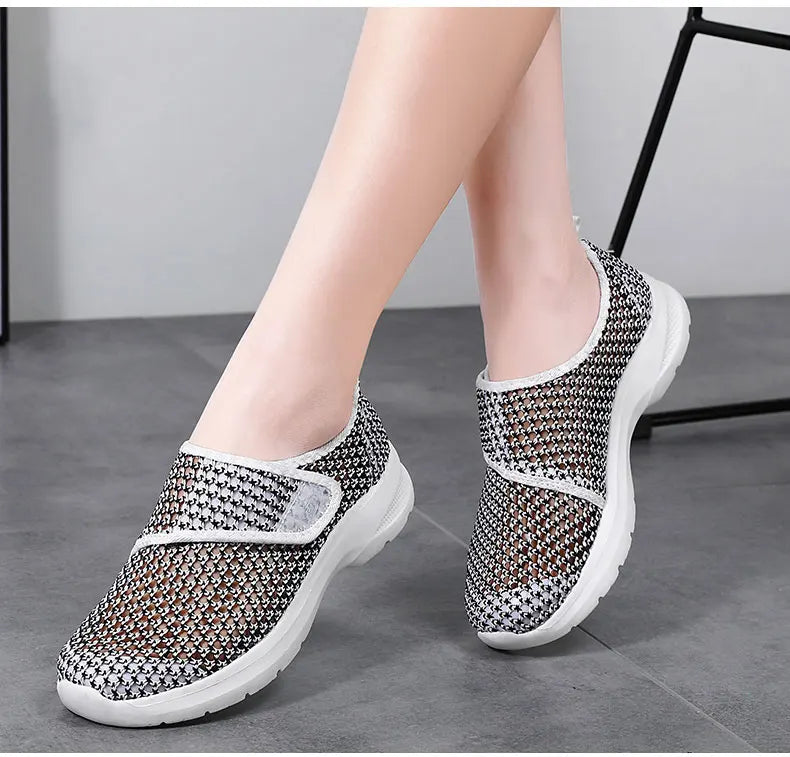 Women Mesh Shoes Summer Sports Black Outdoor Comfortable Loafers Monk Sneakers Girls For Walking Flats Mother Gift