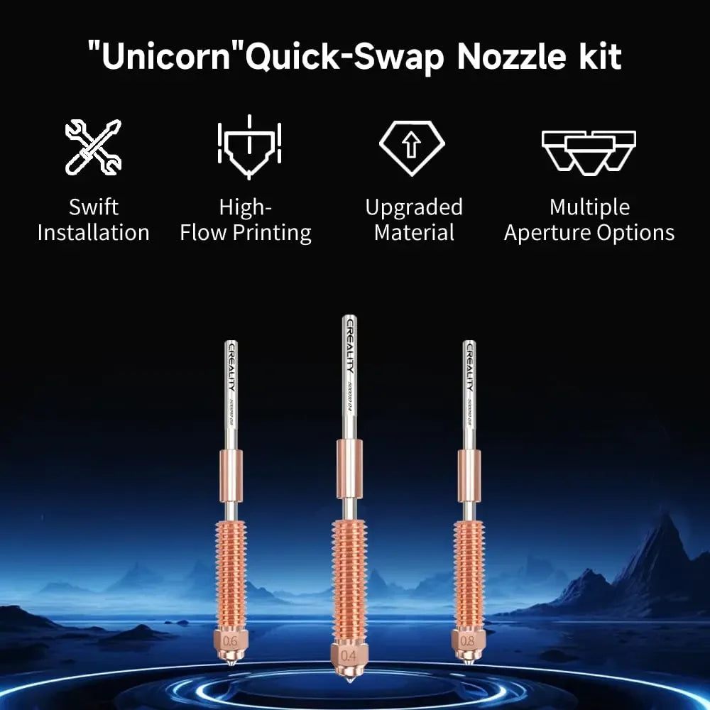 Creality K1C Nozzles Kit Unicorn Quick-Swap Nozzle 0.4/0.6/0.8mm Hardened Steel High-Speed for K1C / Ender 3 V3 Upgraded parts