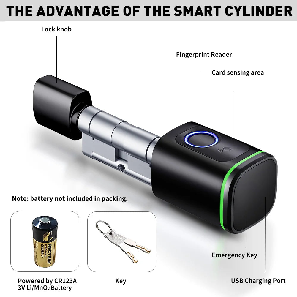 TTLOCK App Electronic Digital Smart Cylinder With Fingerprint or Password Bluetooth 13.56mhz Rfid Card Mechanical Key Euro lock