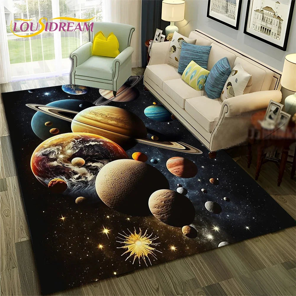 Galaxy Planet Star 3D Universe Space Carpet Rug for Home Living Room Bedroom Sofa Doormat Decor,Kid Area Rug Non-slip Floor Mat