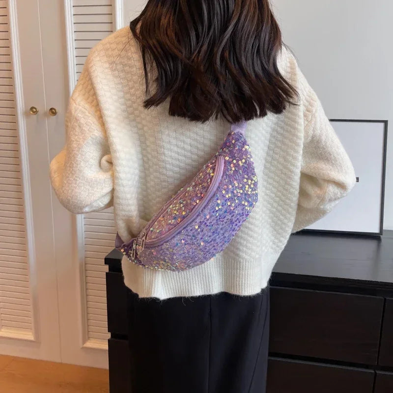 Light Luxury Zipper Fashion Women's Crossbody Bags New Best-selling Sweet Sequin Design Ladies Waist Packs Bolsas Femininas