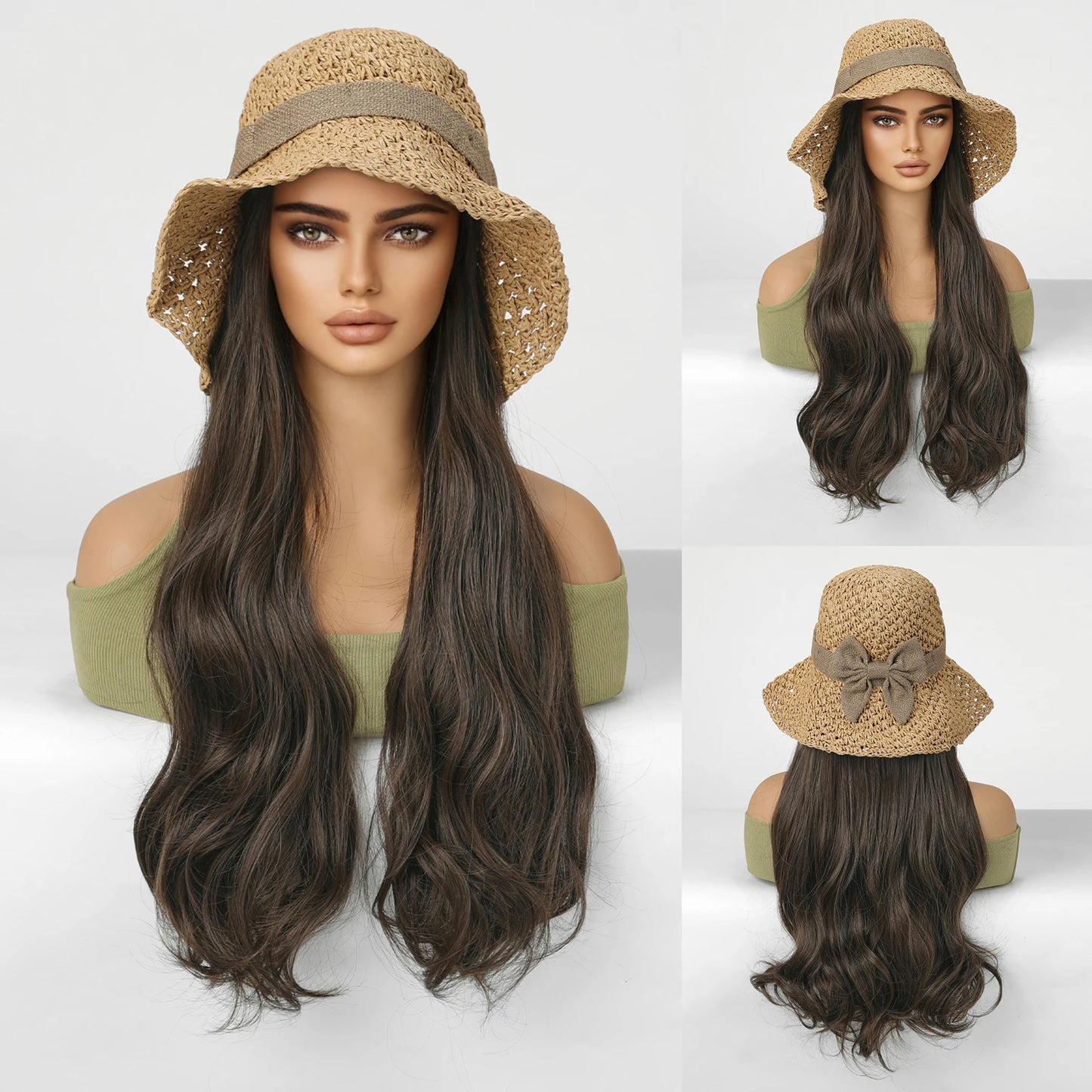 Hat Wig Blonde Hair Extension with Cap Synthetic Hair Layered Straight Wig for Women Daily Natural Heat Resistant Easy to Use