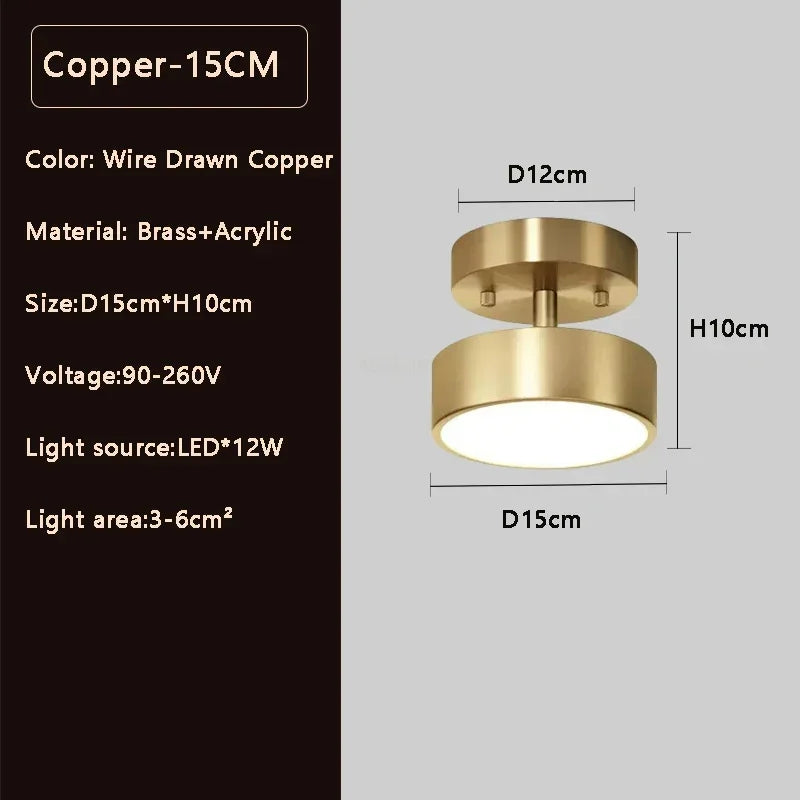 Modern LED Ceiling Light Aisle Lighting Lamps Corridor Stairs Balcony Corner Round Black Copper LED Home Decor Fixtures Lustre