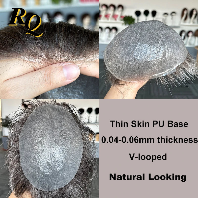 Pre Styled Cut Toupee Men Wig Thin Skin 0.04-0.06 Hair Replacement Systems Ready Wear Human Hair Male Wig Hombre Peruk Capillary