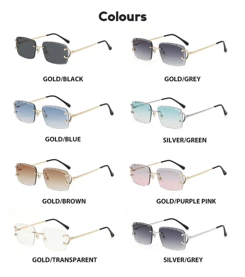 Fashion Square Sunglasses Vintage Women Men Frameless Sun Glasses Rimless Retro Luxury Brand Designer Eyeglasses UV400 Travel