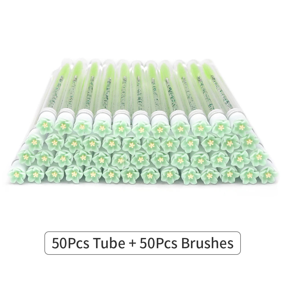 10/50Pcs Eyelash Brush Tubes With Crystal Lash Mascara Wands Eyebrow Comb Spoolies Container Lash Brush Applicators Makeup Tools