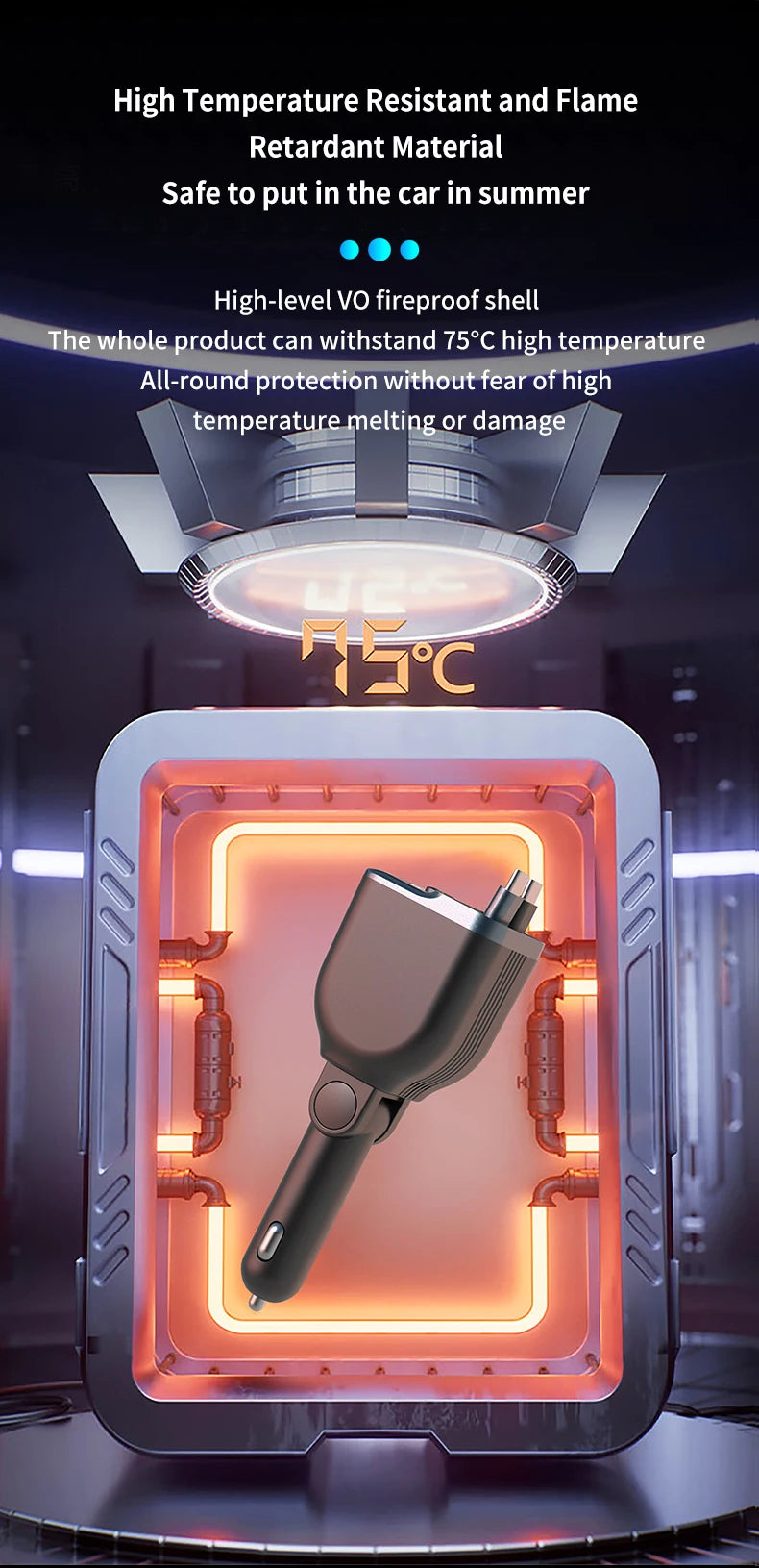 Scalable Car Charger 4in1 Fast Charging Car Charger with 72W Retractable Cable and PD65W USB Port Compatible with Type-C Adapter