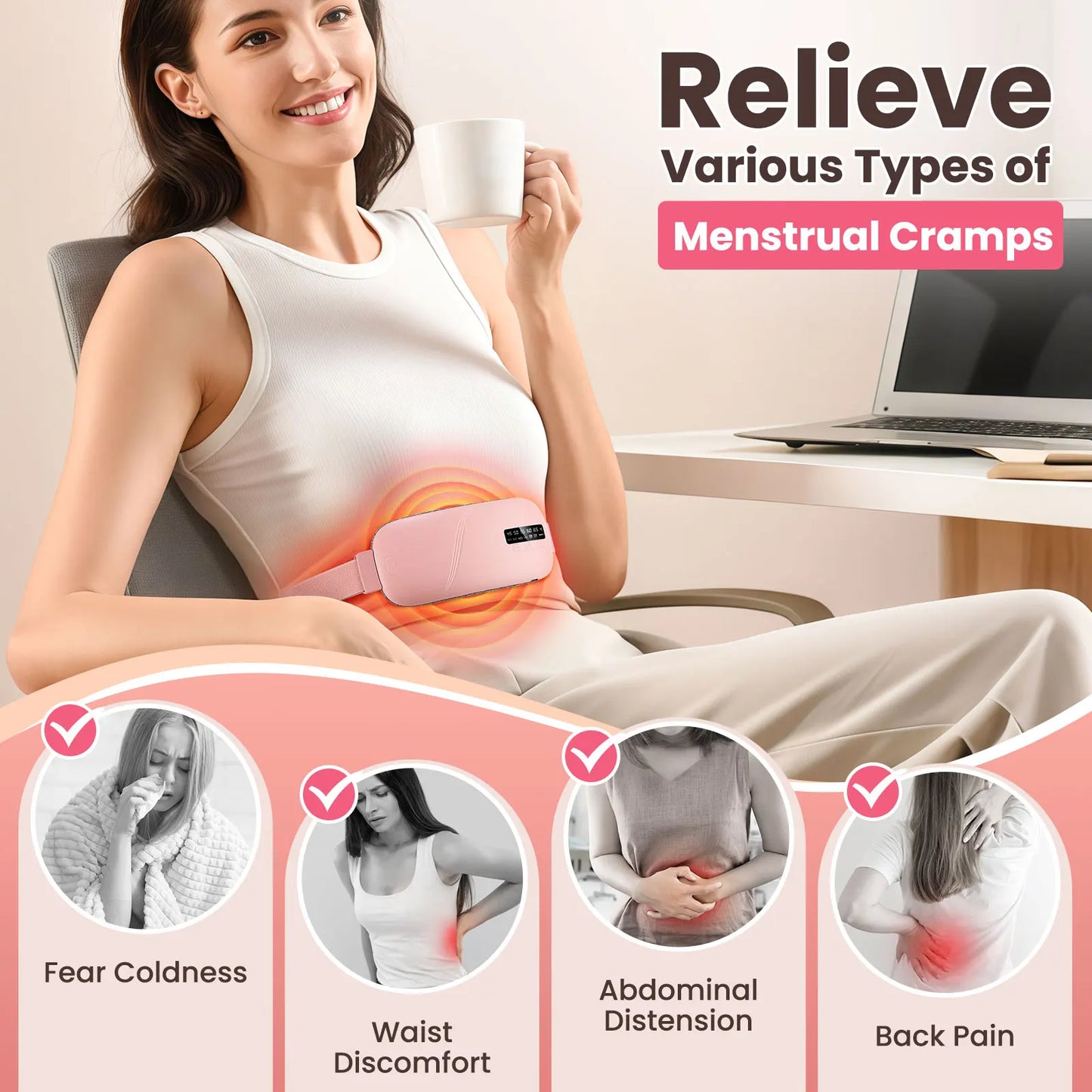 Cordless Electric Heating Pad Belt Adjustable Levels for Women Best Abdominal Heating Massager Hot Compress for Menstrual Period