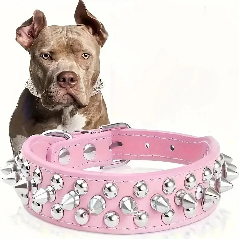 Adjustable Spike Pet Dog Collar Neck Strap PU Leather Punk Rivet Dog Collar Pet Collar Strap Set Suitable for Small Dogs and Cat