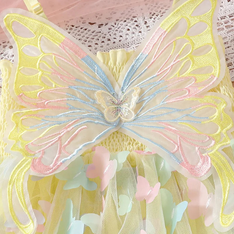 Baby Girls Big Butterfly Wings Gauze Princess Dress Lovely Kids Summer Sleeveless Tulle Sling Dress Children Birthday Party Gown