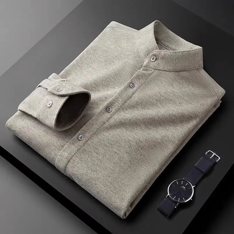 Men's Fashionable Thick Standing Collar Shirt with a High-end Feel Soft and Warm on Top