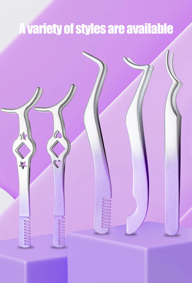 Color Eyelash Comb Tweezers Carbon Steel Professional Pincet Lashes Extension Tweezers False Eyelashes Applicator Makeup Tools