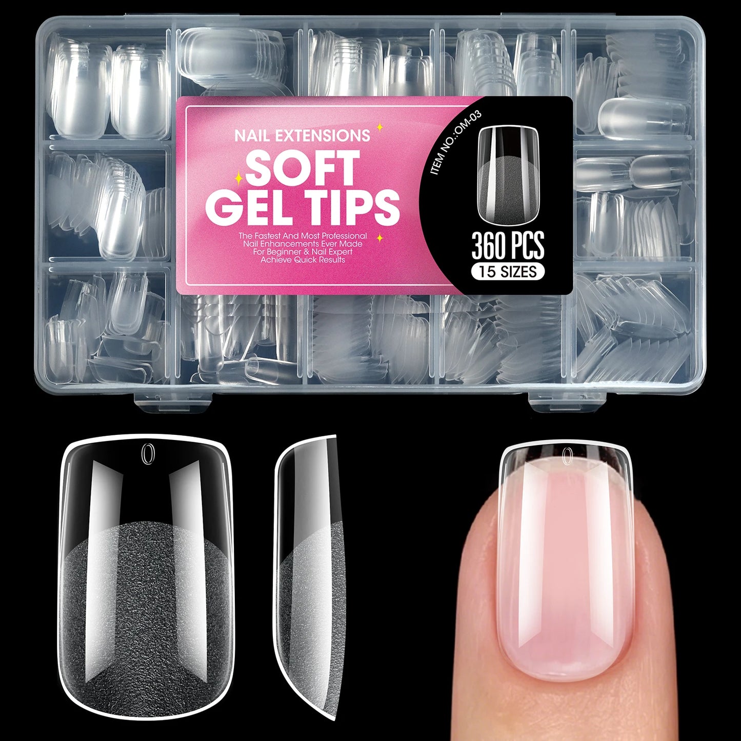 360pcs Soft Gel Nail Tips Semi-Matte Full Cover Almond Coffin Oval False Soak Off Gel Extension Tips Press On Nails Salon Home