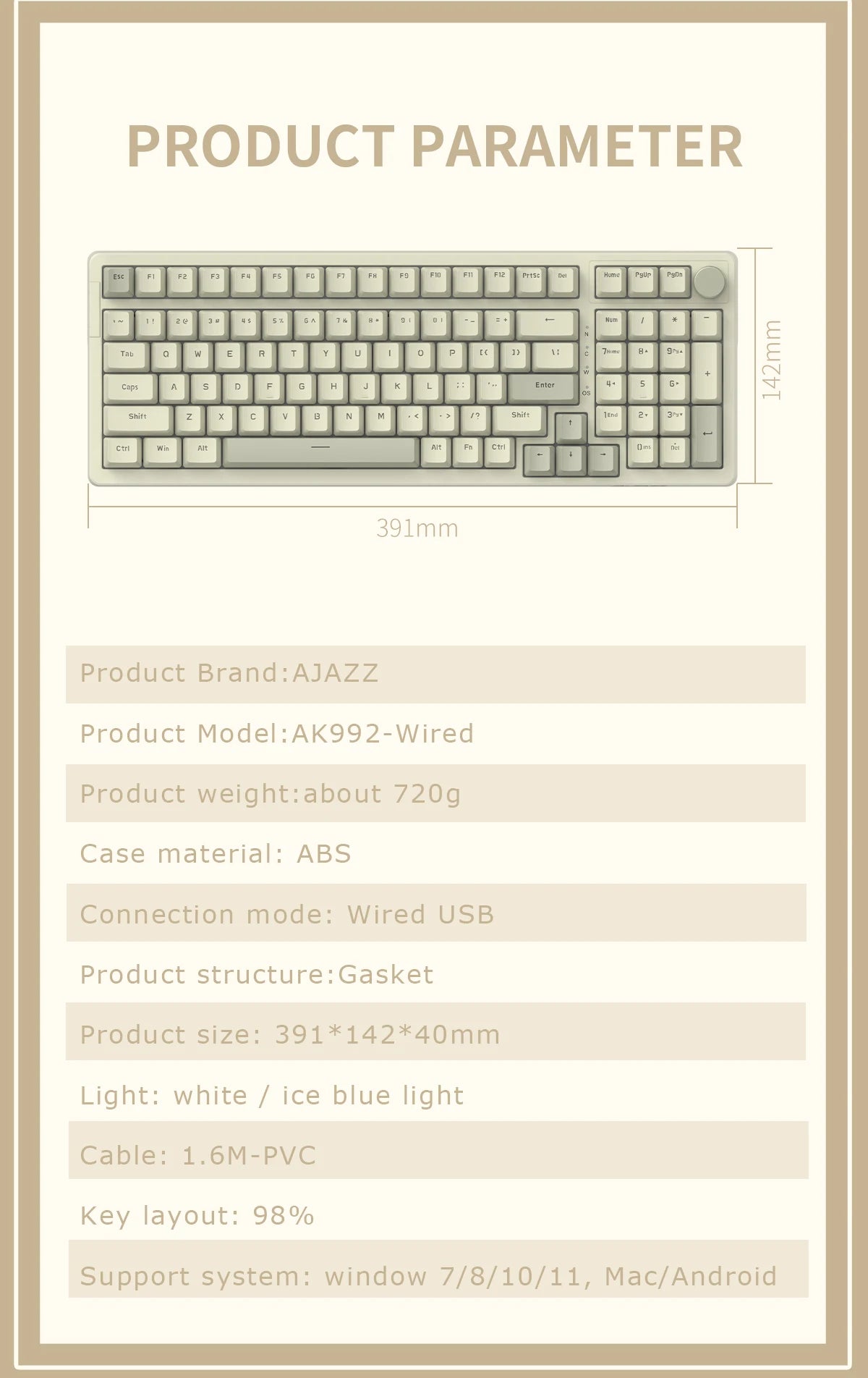 Ajazz AK992 Wired keyboard Backlight Keyboard Mechanical Gaming keyboard for Computer Office Gaming