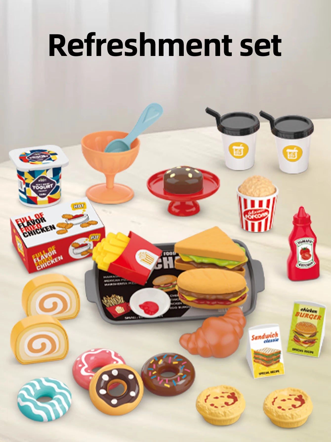 Children's toys: Pretend play, barbecue, fast food, pizza, sushi, afternoon tea, desserts, kitchen food, toy sets