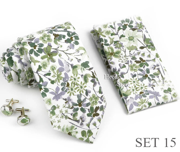 Hot Sell 3PC Chic Elegant Floral Tie Set Pocket Square Cufflinks For Men Women Wedding Party Dinner Suit Tuxedo Accessory Gift