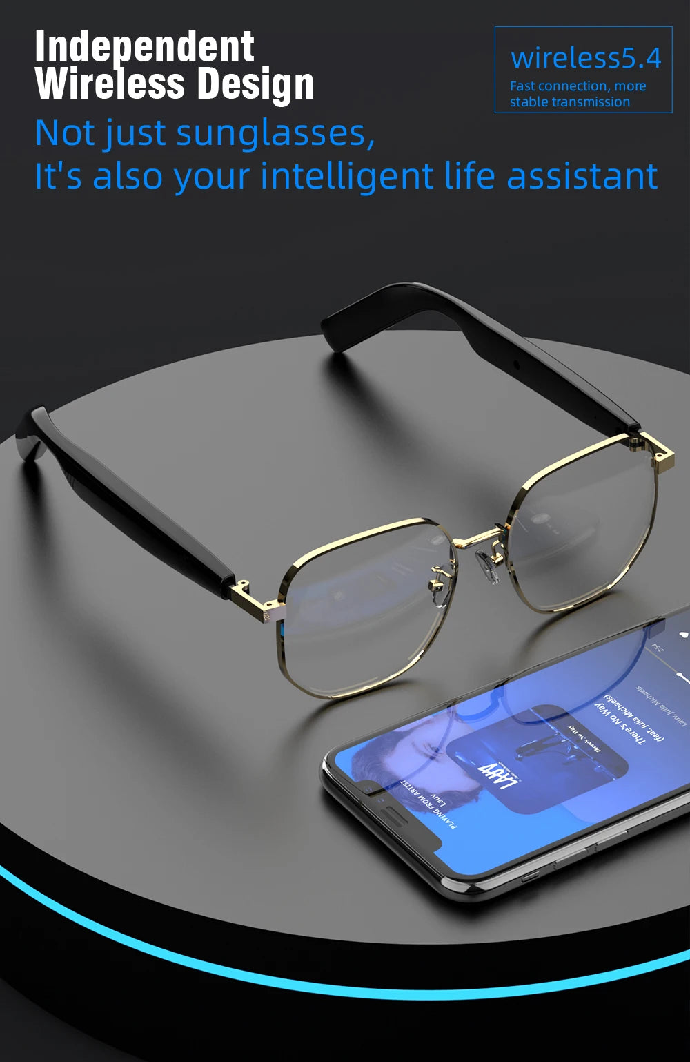 SG-16Pro New Trendy Smart Glasses Anti Blue Light Gold frame Sunglasses Music Stereo For Jogging Workouts SG16 PRO